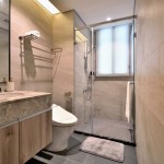 大理石砌成的洗手臺(tái)紋理與光澤清新可見(jiàn)，顯現(xiàn)主人淡雅而不俗的品味。