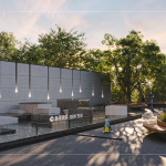 保留5F高的老樟樹(shù)、增植樹(shù)木，搭配曲線造型的街道家具，清水模牆面與錯(cuò)落石景，呼應(yīng)著苗栗的山水景觀。(圖為 新業(yè)恆一 水瀑?gòu)V場(chǎng)3D示意圖)