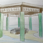 藝術(shù)家的手稿描繪八角亭的構(gòu)想，從結(jié)構(gòu)到色彩，逐步勾勒出空間未來的樣貌。