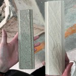 高溫窯烤就像一場火煉，使磚體產(chǎn)生結(jié)構(gòu)上的變化，讓磁磚的底蘊變得更加堅實與穩(wěn)固。（右邊為窯烤前，左邊為窯烤後）